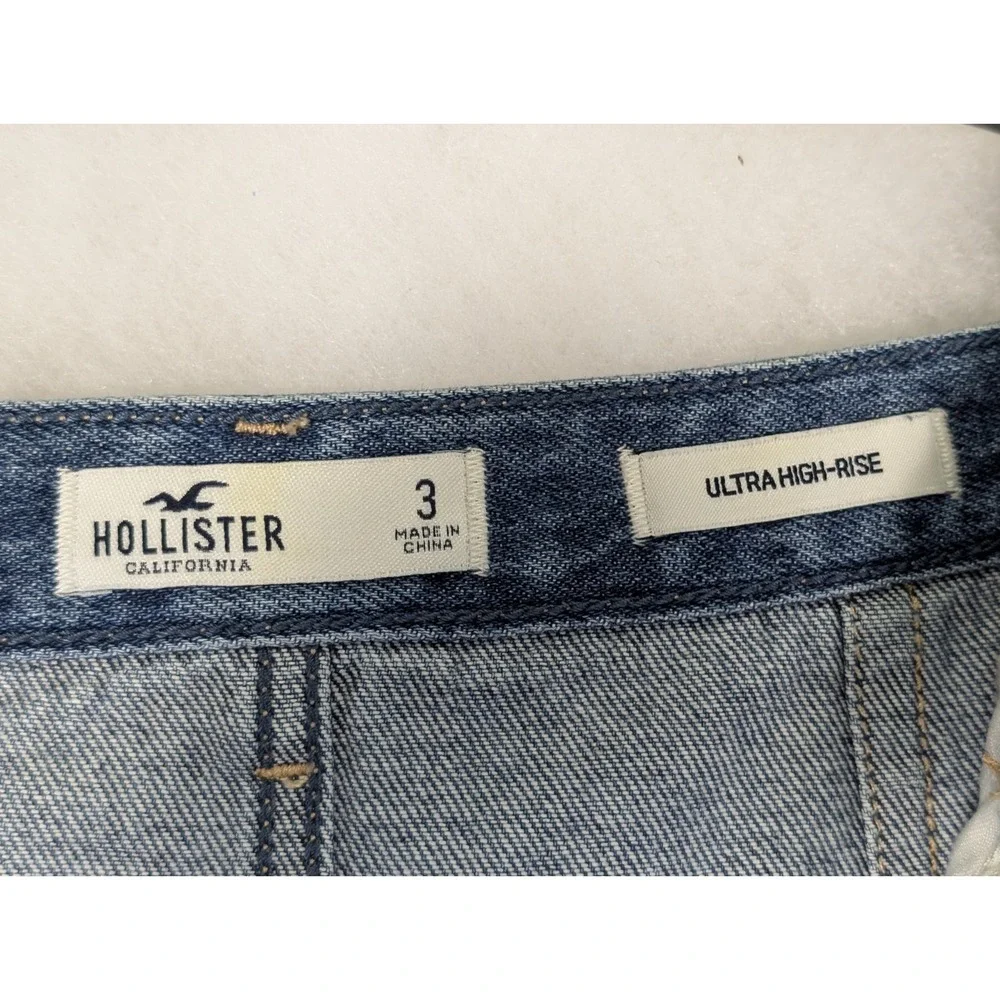 Hollister Denim Mini Skirt Womens 3 Blue Ultra High Rise Exposed Full Zip Casual